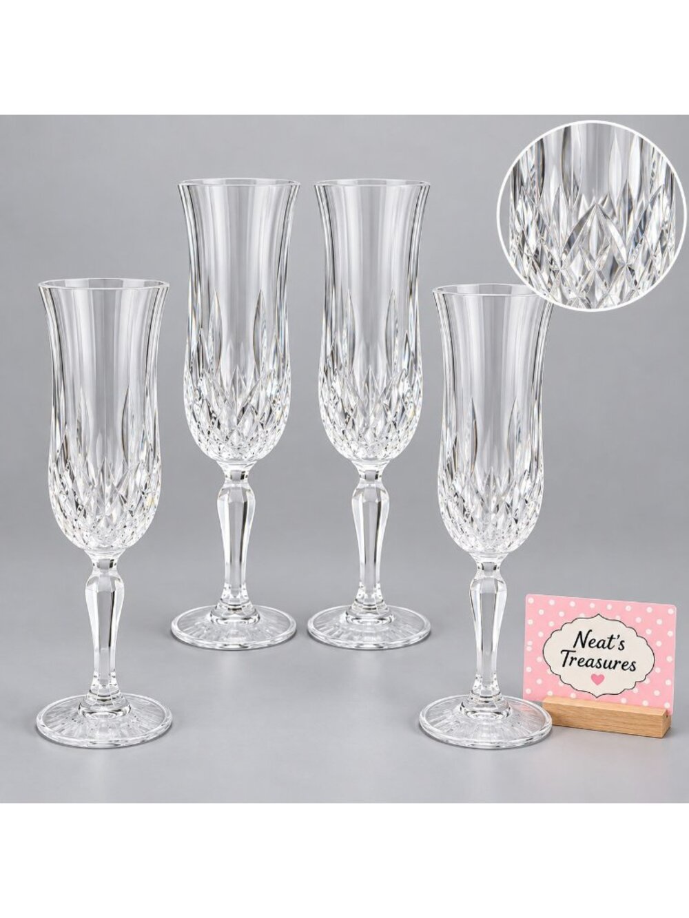 Royal Crystal Rock RCR Italy OPERA Fluted Clear Champagne Glasses Set of 4 Box